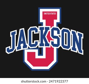Vintage varsity college typography united states of america jackson city state slogan text print for graphic tee t shirt or sweatshirt hoodie or sticker poster - Vector