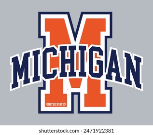 Vintage varsity college typography united states of america michigan state slogan text print for graphic tee t shirt or sweatshirt hoodie or sticker poster - Vector