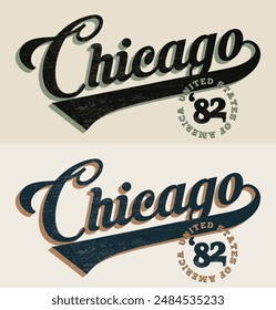 Vintage varsity college typography united states of america chicago slogan text print for graphic tee t shirt or sweatshirt hoodie or sticker poster - Vector