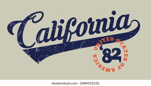 Vintage varsity college typography united states of america california los angeles slogan text print for graphic tee t shirt or sweatshirt hoodie or sticker poster - Vector