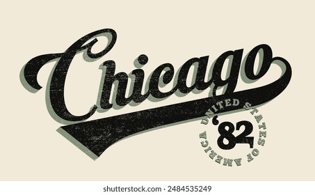 Vintage varsity college typography united states of america chicago slogan text print for graphic tee t shirt or sweatshirt hoodie or sticker poster - Vector