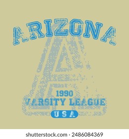 Antiguas varsity college typography estados unidos de américa eslogan del estado de arizona impresión de texto con textura grunge para camiseta gráfica o sudadera con capucha o cartel de pegatina - Vector