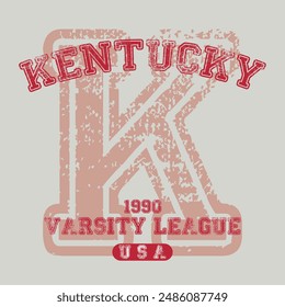 Antiguas varsity college typography estados unidos de américa kentucky state slogan texto impreso con textura grunge para camiseta gráfica o sudadera con capucha o cartel de pegatina - Vector