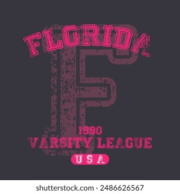 Vintage varsity college typography united states of america florida state slogan text print with grunge texture for graphic tee t shirt or sweatshirt hoodie or sticker poster - Vector