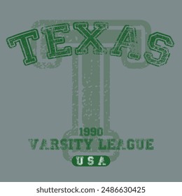 Vintage varsity college typography united states of america texas state slogan text print with grunge texture for graphic tee t shirt or sweatshirt hoodie or sticker poster - Vector