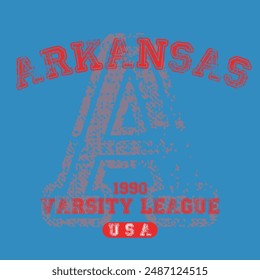 Vintage varsity college typography united states of america arkansas slogan text print with grunge texture for graphic tee t shirt or sweatshirt hoodie or sticker poster - Vector