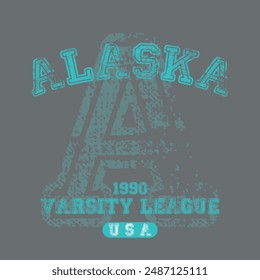 Vintage varsity college typography united states of america alaska state slogan text print with grunge texture for graphic tee t shirt or sweatshirt hoodie or sticker poster - Vector