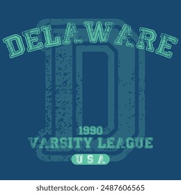 Vintage varsity college typography united states of america delaware state slogan text print with grunge texture for graphic tee t shirt or sweatshirt hoodie or sticker poster - Vector