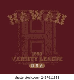 Vintage varsity college typography united states of america hawaii state slogan text print with grunge texture for graphic tee t shirt or sweatshirt hoodie or sticker poster - Vector