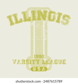 Vintage varsity college typography united states of america illinois state slogan text print with grunge texture for graphic tee t shirt or sweatshirt hoodie or sticker poster - Vector