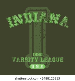 Vintage varsity college typography united states of america indiana state slogan text print with grunge texture for graphic tee t shirt or sweatshirt hoodie or sticker poster - Vector