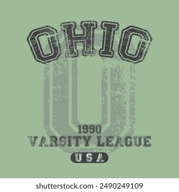 Vintage varsity college typography united states of america ohio state slogan text print with grunge texture for graphic tee t shirt or sweatshirt hoodie or sticker poster - Vector