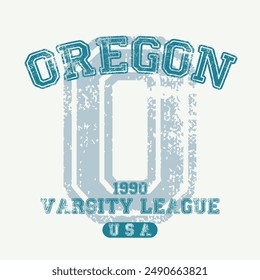 Vintage varsity college typography united states of america oregon state slogan text print with grunge texture for graphic tee t shirt or sweatshirt hoodie or sticker poster - Vector