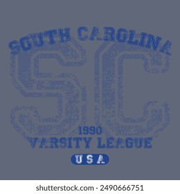 Vintage varsity college typography united states of america south carolina state slogan text print with grunge texture for graphic tee t shirt or sweatshirt hoodie or sticker poster - Vector