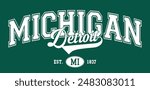Vintage varsity college typography usa detroit michigan state slogan text print for graphic tee t shirt or sweatshirt hoodie or sticker poster - Vector