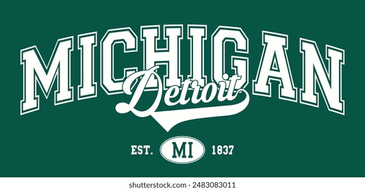 Vintage varsity college typography usa detroit michigan state slogan text print for graphic tee t shirt or sweatshirt hoodie or sticker poster - Vector