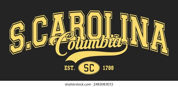 Vintage varsity college typography usa columbia south carolina state slogan text print for graphic tee t shirt or sweatshirt hoodie or sticker poster - Vector