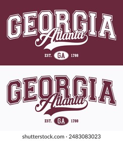 Vintage varsity college typography usa atlanta georgia state slogan text print for graphic tee t shirt or sweatshirt hoodie or sticker poster - Vector