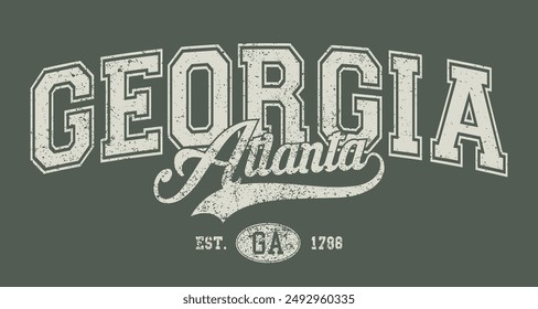 Vintage varsity college typography usa georgia atlanta state slogan text print with grunge texture effect for graphic tee t shirt or sweatshirt hoodie or sticker poster - Vector