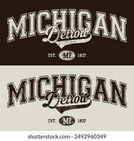 Antiguas varsity college typography usa state slogan texto impreso con efecto de textura grunge para camiseta gráfica o sudadera con capucha o póster de pegatinas - Vector