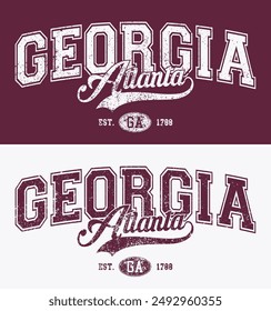 Vintage varsity college typography usa georgia atlanta state slogan text print with grunge texture effect for graphic tee t shirt or sweatshirt hoodie or sticker poster - Vector