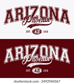 Vintage varsity college typography usa arizona phoenix state slogan text print with grunge texture effect for graphic tee t shirt or sweatshirt hoodie or sticker poster - Vector