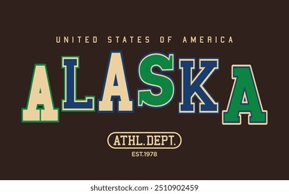 Antiguas Universidad Universitaria EE.UU. Estados Unidos de América Departamento atlético del estado de impresión de eslogan para camiseta gráfica o sudadera con capucha - Vector