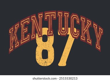 Vintage varsity college usa united states of america kentucky state slogan print with number and grunge texture for graphic tee t shirt or sweatshirt hoodie - Vector