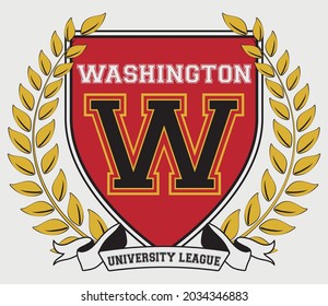 Vintage varsity college washington university league slogan print for man - woman graphic tee t shirt or sweatshirt - Vector