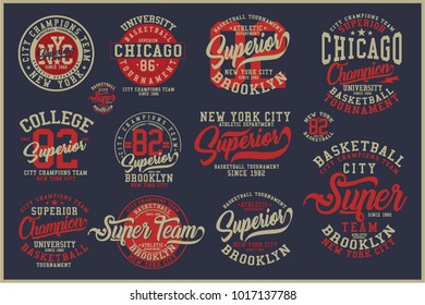 Vintage Varsity graphics and Emblem with grunge background.