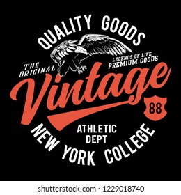 Vintage Varsity graphics and Emblem with grunge background.