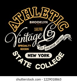 Vintage Varsity graphics and Emblem with grunge background.