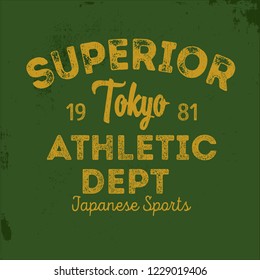 Vintage Varsity graphics and Emblem with grunge background.