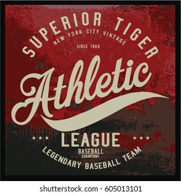 Vintage Varsity graphics and Emblem with grunge background.