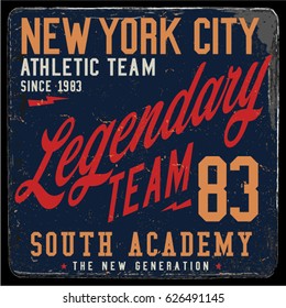 Vintage Varsity graphics and Emblem with grunge background.