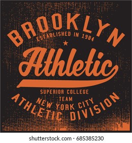 Vintage Varsity graphics and Emblem with grunge background.