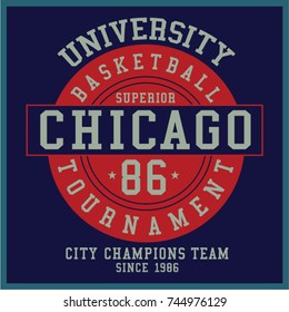 Vintage Varsity graphics and Emblem with grunge background.