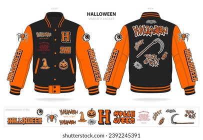 vintage varsity happy halloween jacket mockup template vector