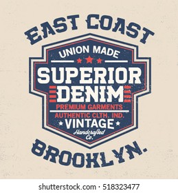 vintage varsity style tee print design with grunge texture