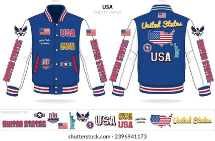 vintage varsity estados unidos de américa modelo de maquillaje de chaqueta de país vector