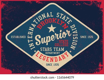 Vintage varsity vector graphics with grunge background.