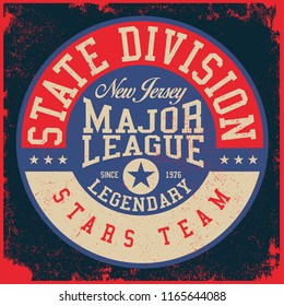 Vintage varsity vector graphics with grunge background.
