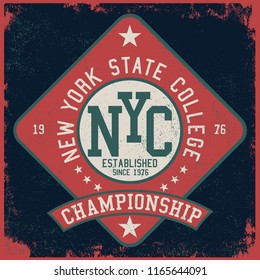 Vintage varsity vector graphics with grunge background.