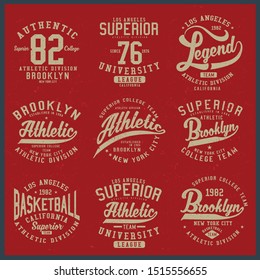 Vintage varsity vector graphics and grunge backgrounds.