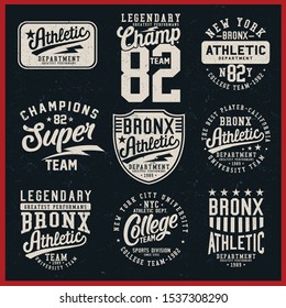 Vintage varsity vector graphics and grunge backgrounds.