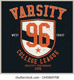 Vintage varsity vector graphics and grunge background.