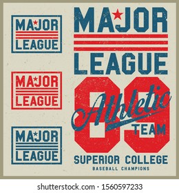 Vintage varsity vector graphics and grunge background.