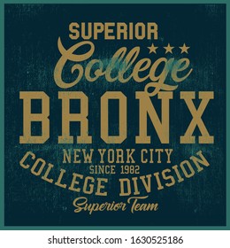 Vintage varsity vector graphics and grunge background.