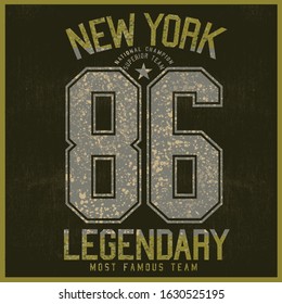Vintage varsity vector graphics and grunge background.