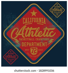 Vintage varsity vector graphics and grunge background.